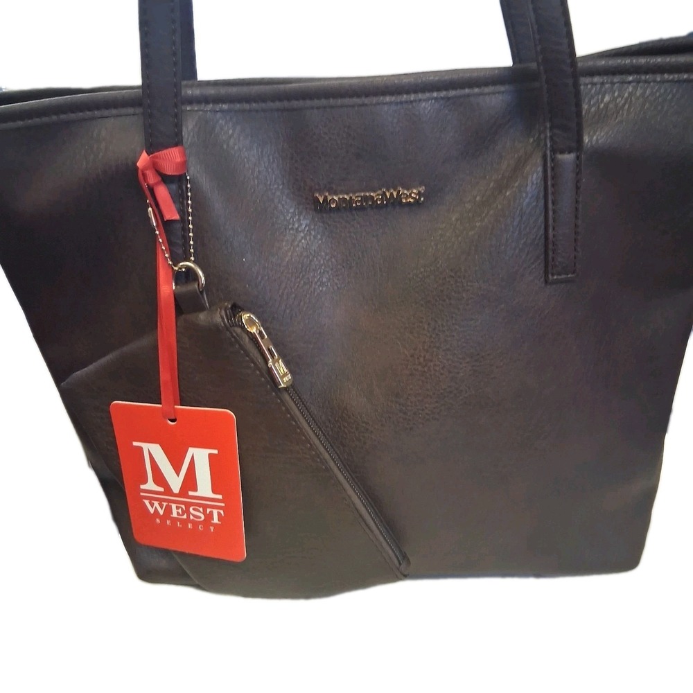 Montanna West Brown Faux Leather Tote Bag with Detachable Zippered Pocket Purse